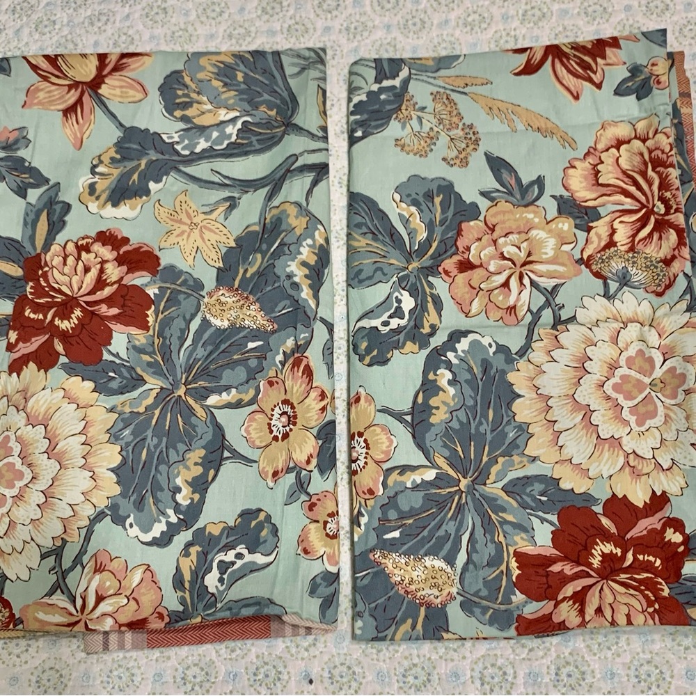 Waverly King Pillowcases Floral Tan Teal Burgundy Plaid Back 36” x 20